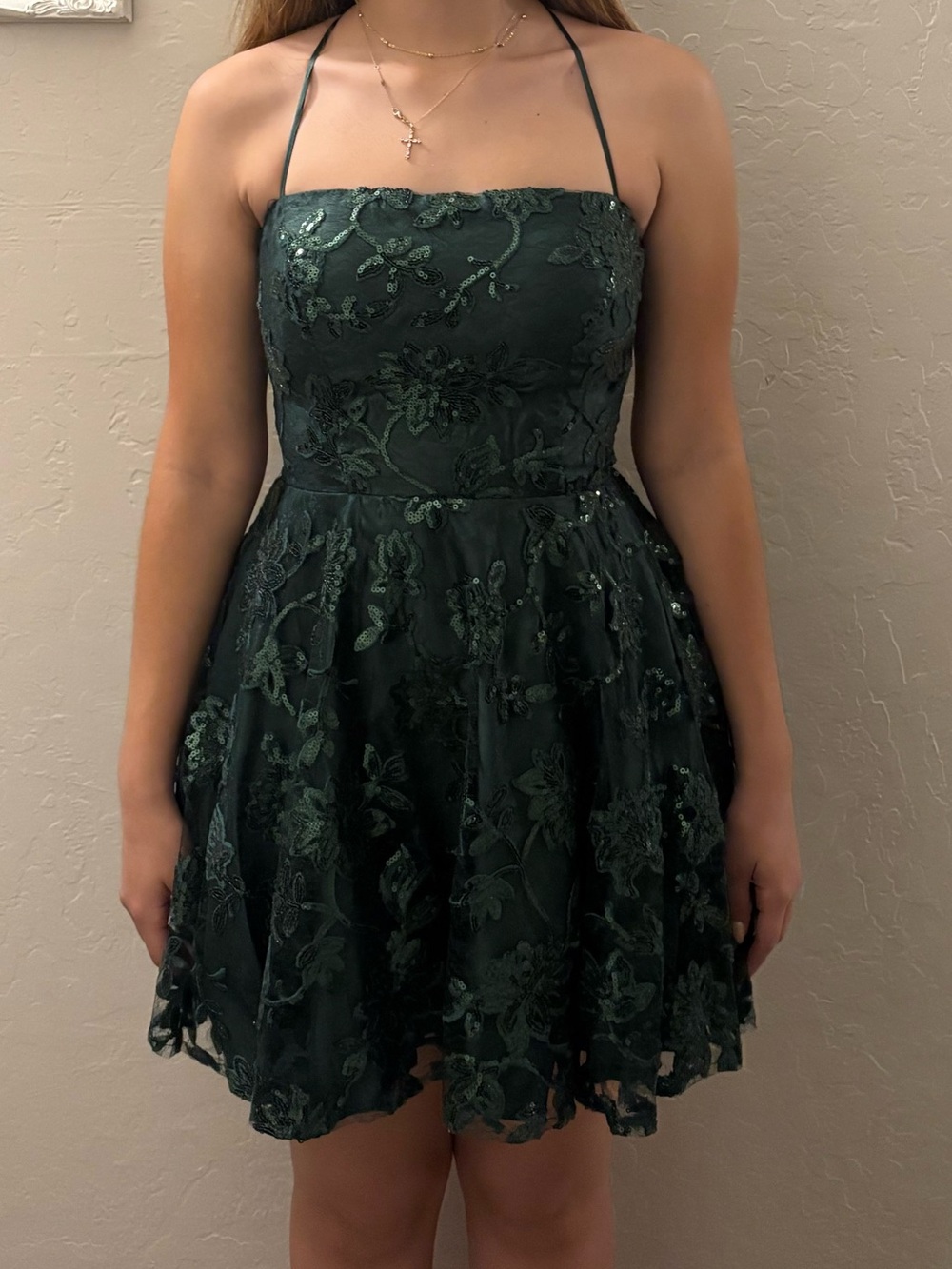 Macy's Emerald Green Lace Halter Mini Dress